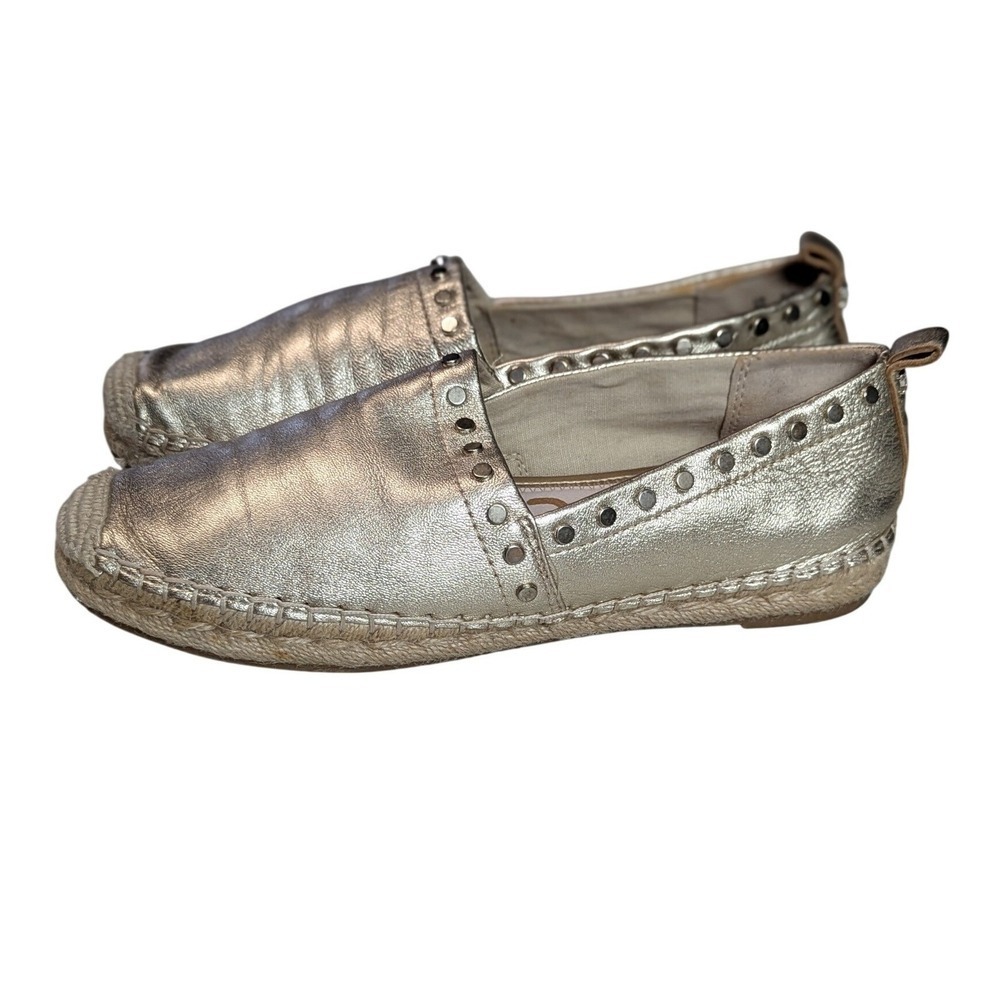 Sam Edelman Koda Gold Metallic Leather Studded Espadrille Flats Size 8M